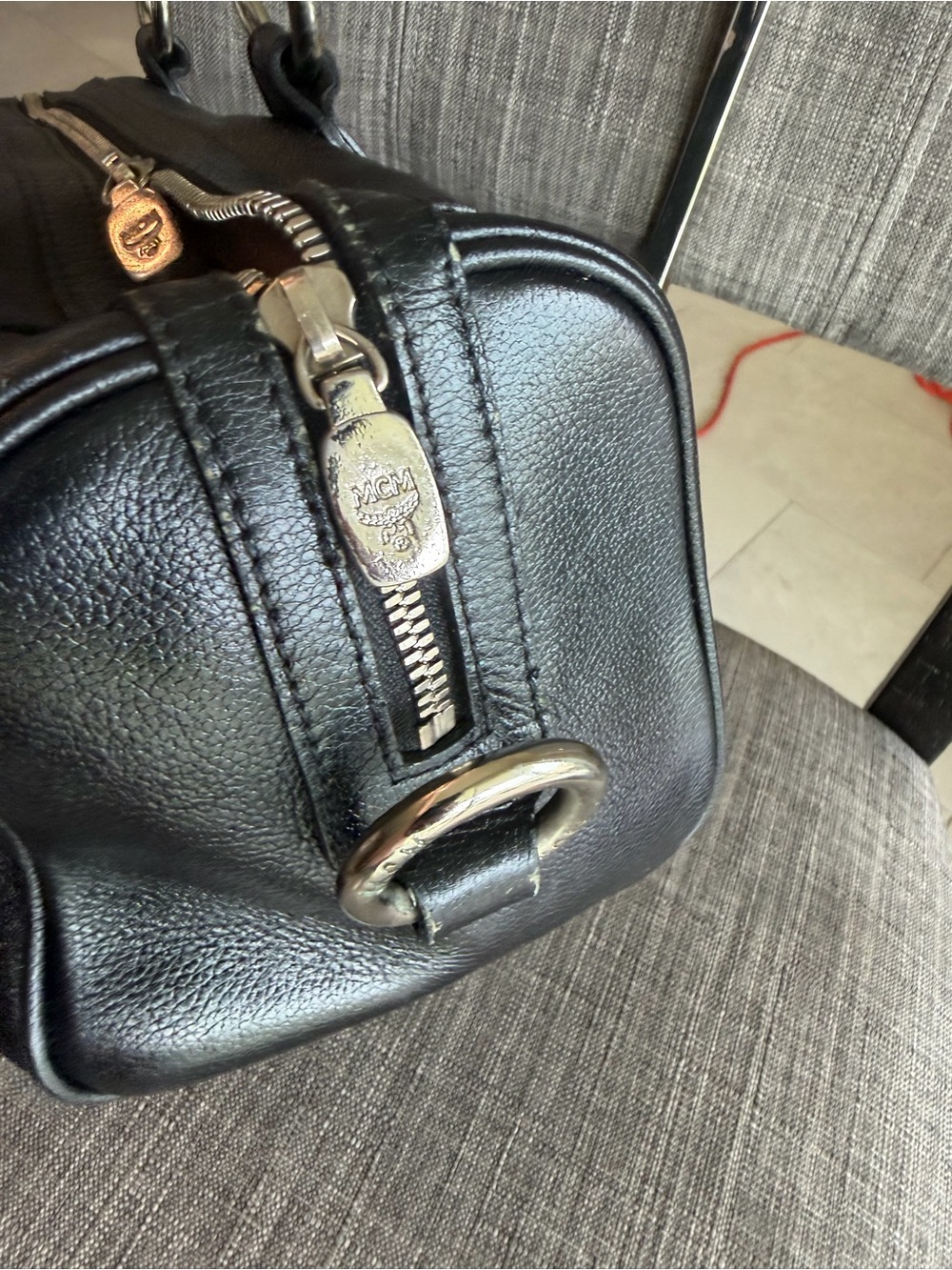 MCM Black Leather Barrel Shoulder Bag with Silver Accents - Picture 7 of 12